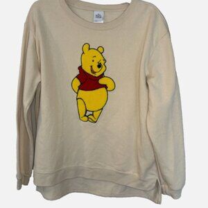 Disney Womens Winnie The Pooh Cream Sweatshirt Sz XL‎ Crewneck Soft Cozy 3D